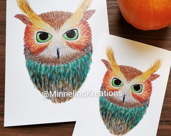 Fine Art Print "Sunrise" | Owl Themed Art | Mixed Media Art Print | Giclée Paper | Minnelind Kreations