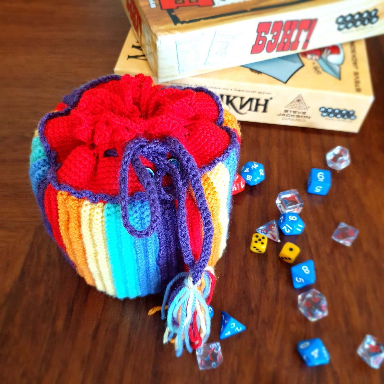 Crochet pocket dice bag Large dice bag with rainbow pockets Etsy