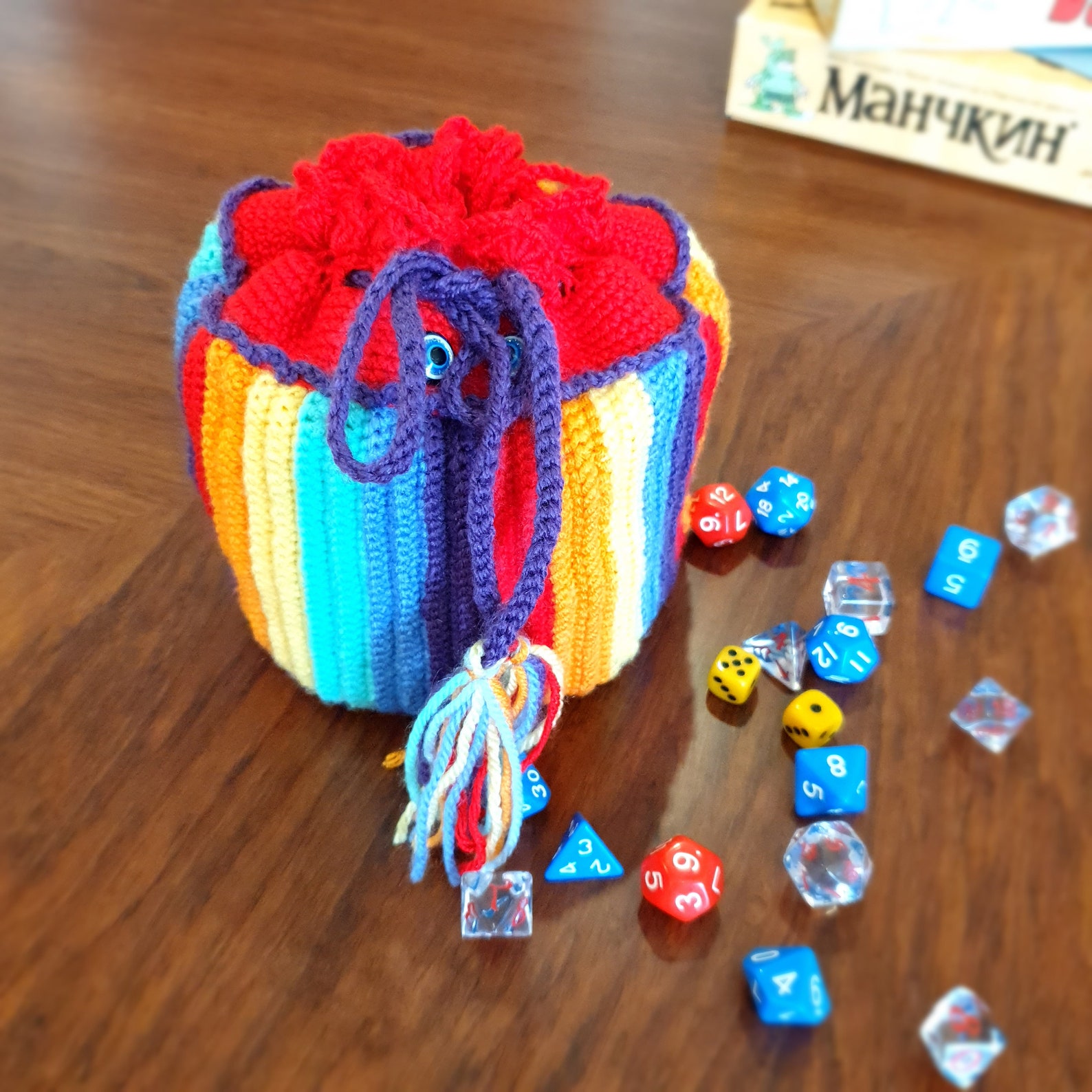 crochet pocket dice bag large dice bag with rainbow