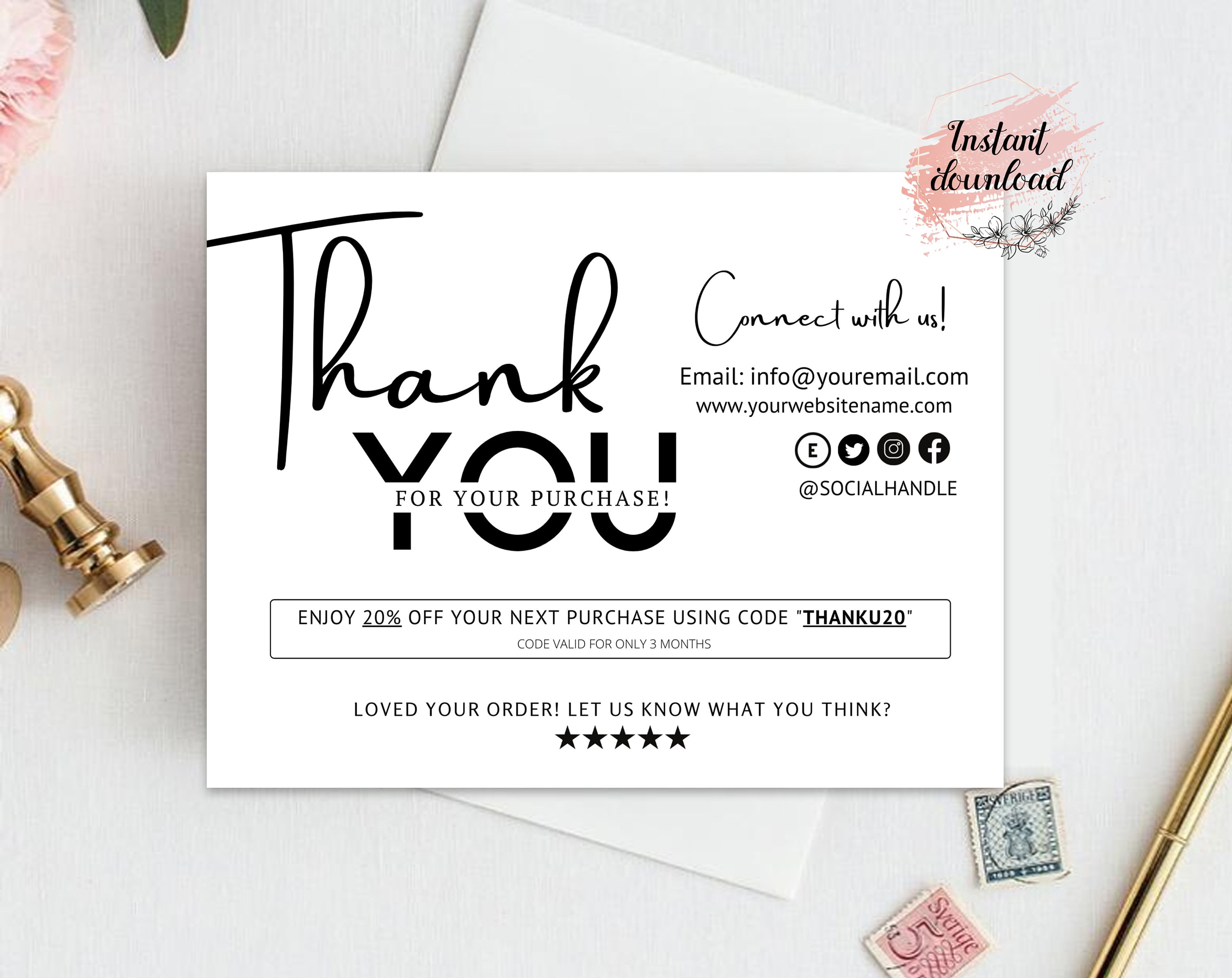 Small Business Thank You Card Template Print at Home Thank | Etsy