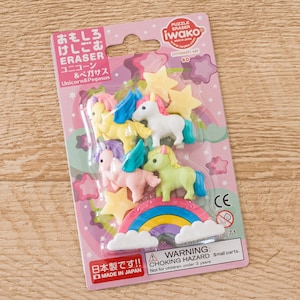 Unicorn & Pegasus Eraser Rubber Iwako Japan Stationery Blister Package Rainbow Star Figure