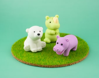 Wild Animal 01 Eraser Rubber Stationery Iwako Japan "color options" Hippopotamus Rhino Polar bear Figure Ice Bear