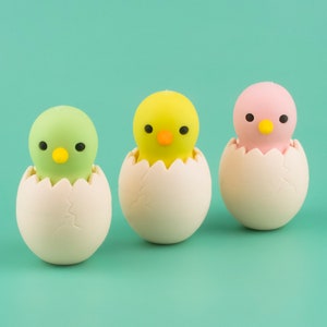 Goma de borrar para bebé pájaro con cáscara de huevo, papelería de Iwako Japón, figura de Pascua con "opciones de color"