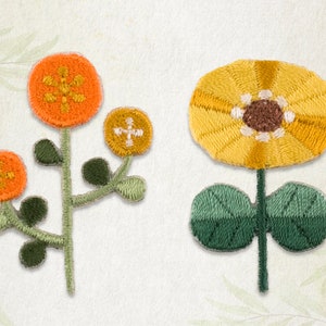 レトロフラワー02 アイロン接着パッチ 刺繍 装飾アップリケ DIY 刺繍バッジ ステッカーヒンジエンブレム 日本製 バッグ ジャケット ハラ