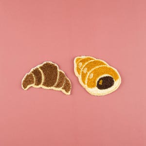Schokoladen Krönchen Croissant Aufnäher Stickerei Dekorative Applikation DIY Gesticktes Abzeichen Brot Brötchen Emblem Japan Für Tasche Jacke