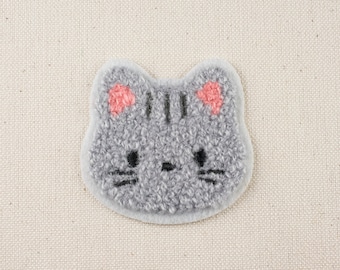 Fluffy Cat Iron On Patch: Embroidered Applique, Japan Kitty Badge