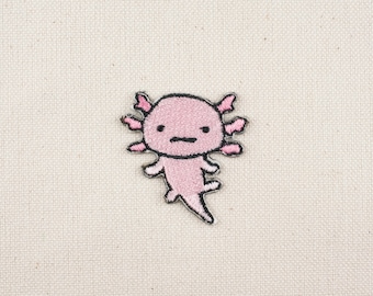 Axolotl Iron-On Patch: Embroidered Animal Emblem (3.2x3cm)