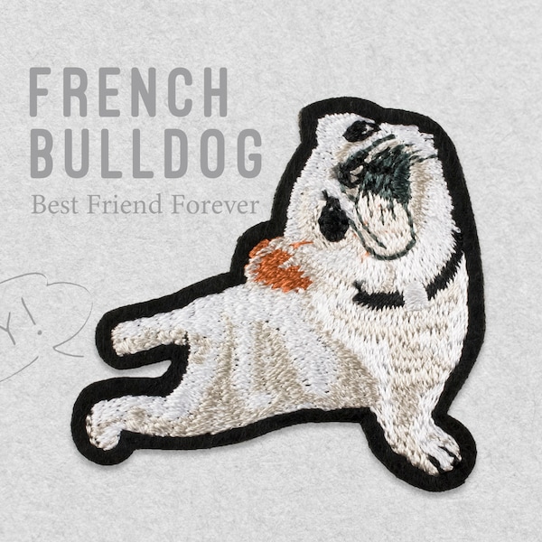 French bulldog Iron on Patch Embroidery Decorative Patch applique DIY Embroidered Puppy Badge Japan Doggy doggie Dog Animal for bag jacket