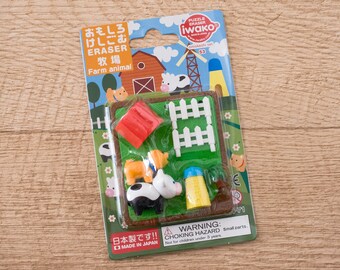 Farm Animal Eraser Rubber Iwako Japan Stationery Blister Package Figure Japanese cow dog omokeshi set