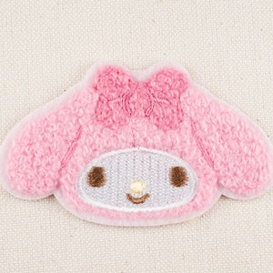 Fluffy My Melody Gezicht Karakter Opstrijkpatch Borduurwerk Decoratieve appliqué DIY Japan Cartoon Embleem Japan Voor Tas Jas