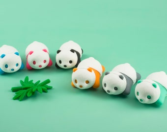 Cute Lie down  Pastel Panda Eraser Rubber Stationery Iwako Japan "color options" animal sitting Broadleaf bamboo Sasa Figure