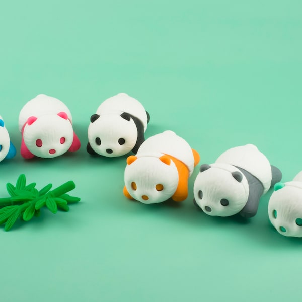 Jolie gomme panda pastel allongée, papeterie en caoutchouc, Iwako japon, « options de couleurs » animal assis figurine Sasa en bambou à feuilles larges