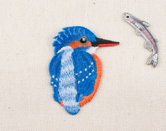 Kingfisher Bird Iron on Patch Embroidery Decorative applique DIY Embroidered Badge Animal Emblem Japan For Bag Jacket hisago