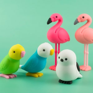 Borracha de borracha para pássaros Papelaria Iwako Japão "opções separadas" Chapim-de-cauda-longa Flamingo Periquito Periquito Periquito Pequenos pássaros Figura
