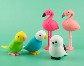 Bird Eraser Rubber Stationery Iwako Japan "separately options" Long-tailed Tit Flamingo Budgerigar Parakeet Budgie Little Birds Figure