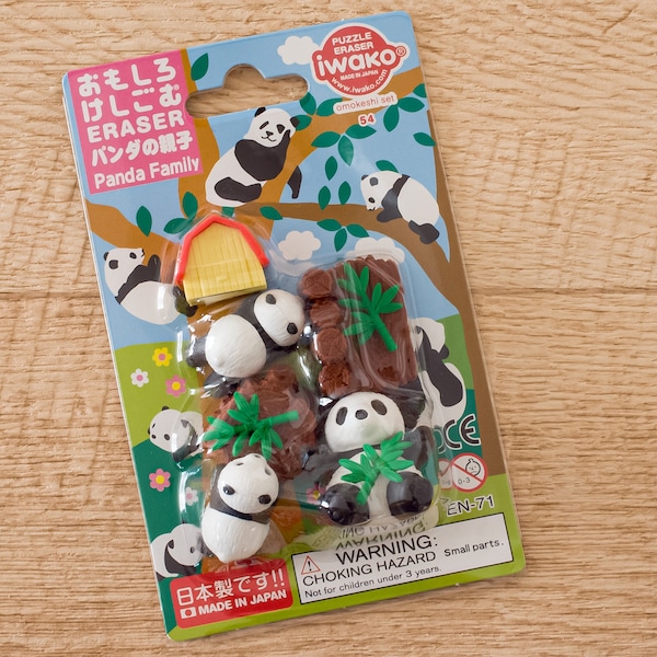 Jeu de gommes panda en caoutchouc Iwako Japon Animal sous blister Papeterie