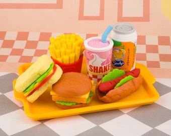 Fast Food Eraser Rubber Iwako Japan Stationery blister package fish burger French fries