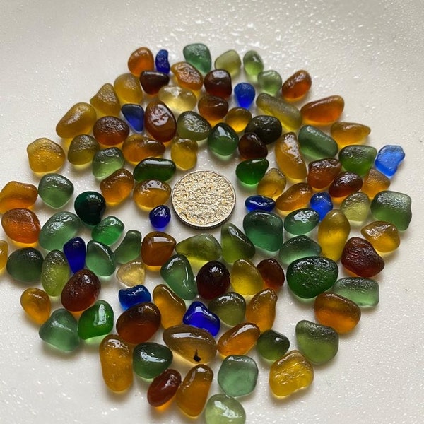 100 piece collection of small /medium northeast coast sea glass Amber , blue, green and browns perfect for crafting