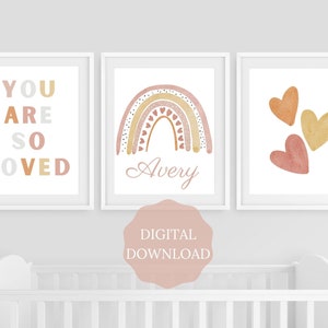 Set of 3 Rainbow Prints Rainbow Nursery Art Rainbow Wall Art, You are so loved Girls Wall Art Kids Printable Instant Download