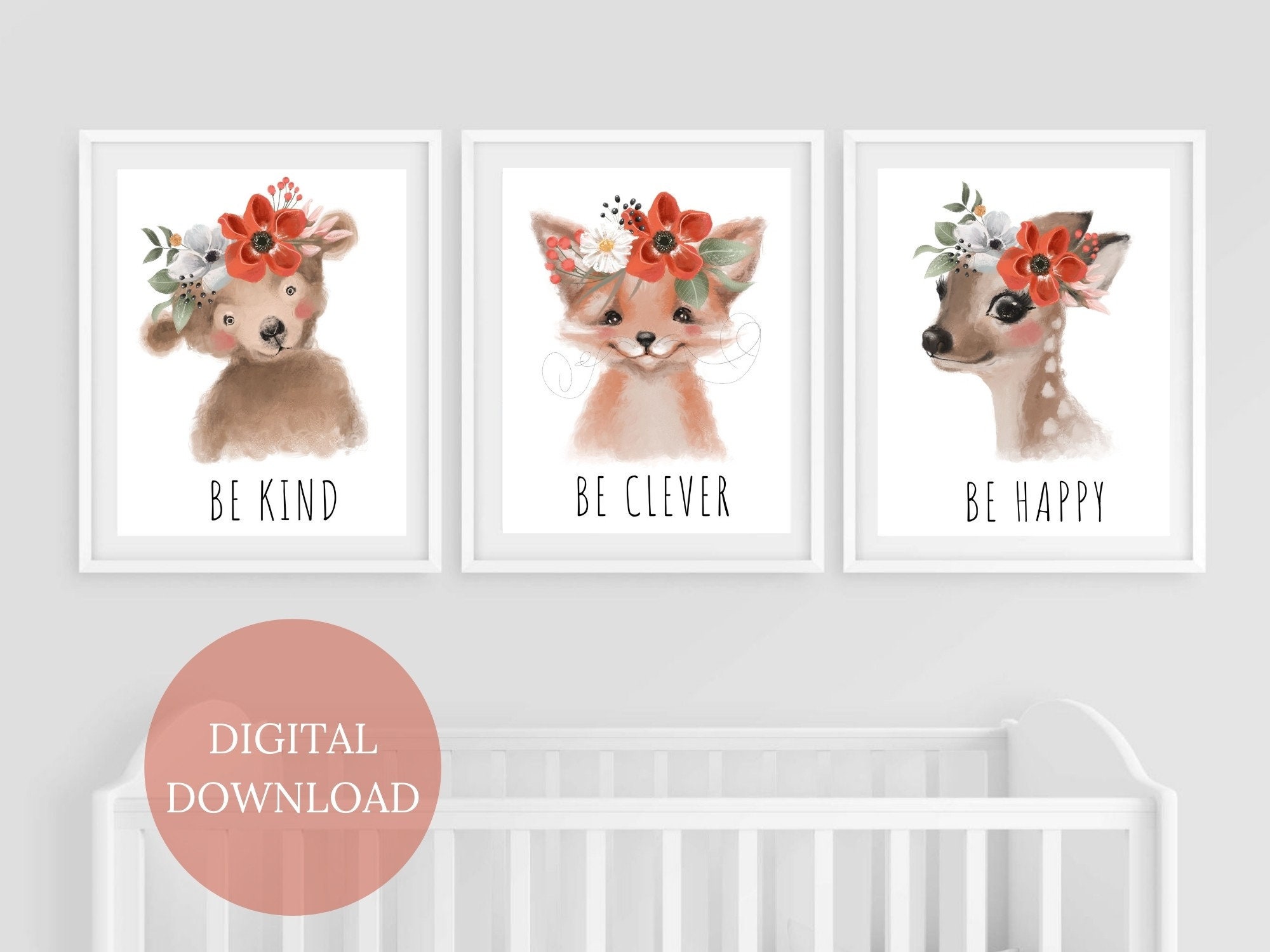 Nursery Wall Art Decor, Set of 4, Nursery Animal Prints, Printable