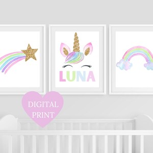 Unicorn Printable Art Set, Unicorn Art Prints, Nursery Decor, Girls ...