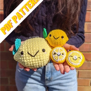 Amigurumi Pattern Three Cute Crochet Lemon Fruit Friend PDF Pattern Keyring Keychain