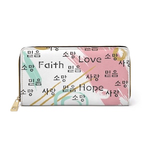 Pink Faith Hope and Love in Korean Zipper Wallet for Birthday Mother&#39;s Day Christmas Holiday Gift