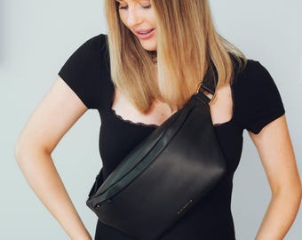 Vegan Leather Fanny Pack: Black Belt Bag with Removable Wallet