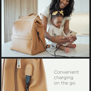 Mia Sophia Leather Diaper Bag Backpack with USB Charging Port, Changing Pad, Stroller Straps, and Insulated Bottle Holder image 7
