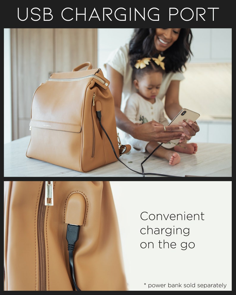 Mia Sophia Leather Diaper Bag Backpack with USB Charging Port, Changing Pad, Stroller Straps, and Insulated Bottle Holder image 7