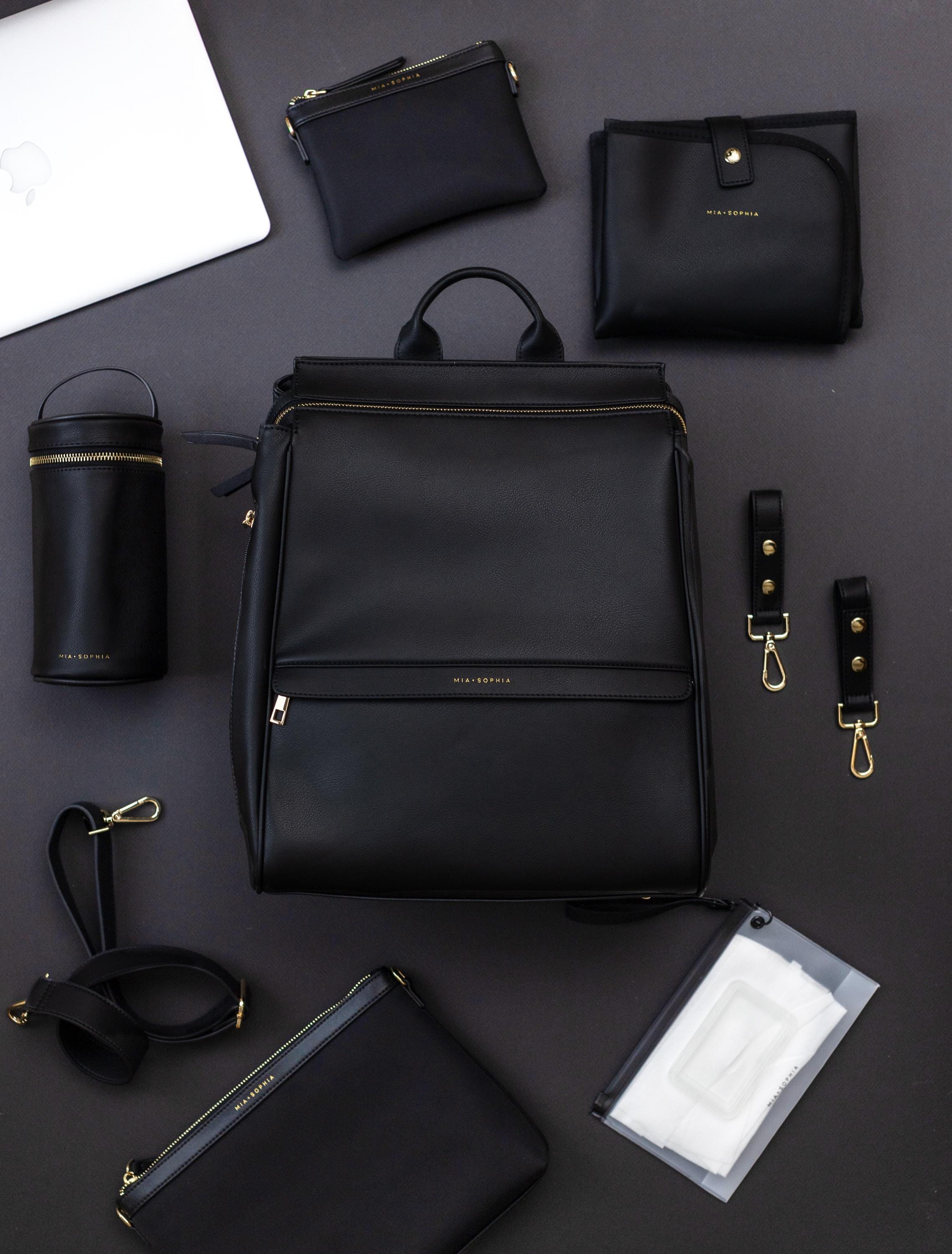 Convertible Multifunctional Large Black Premium Vegan Leather Diaper Bag Backpack, Laptop Backpack, Includes Accessories(FREE US SHIPPING)