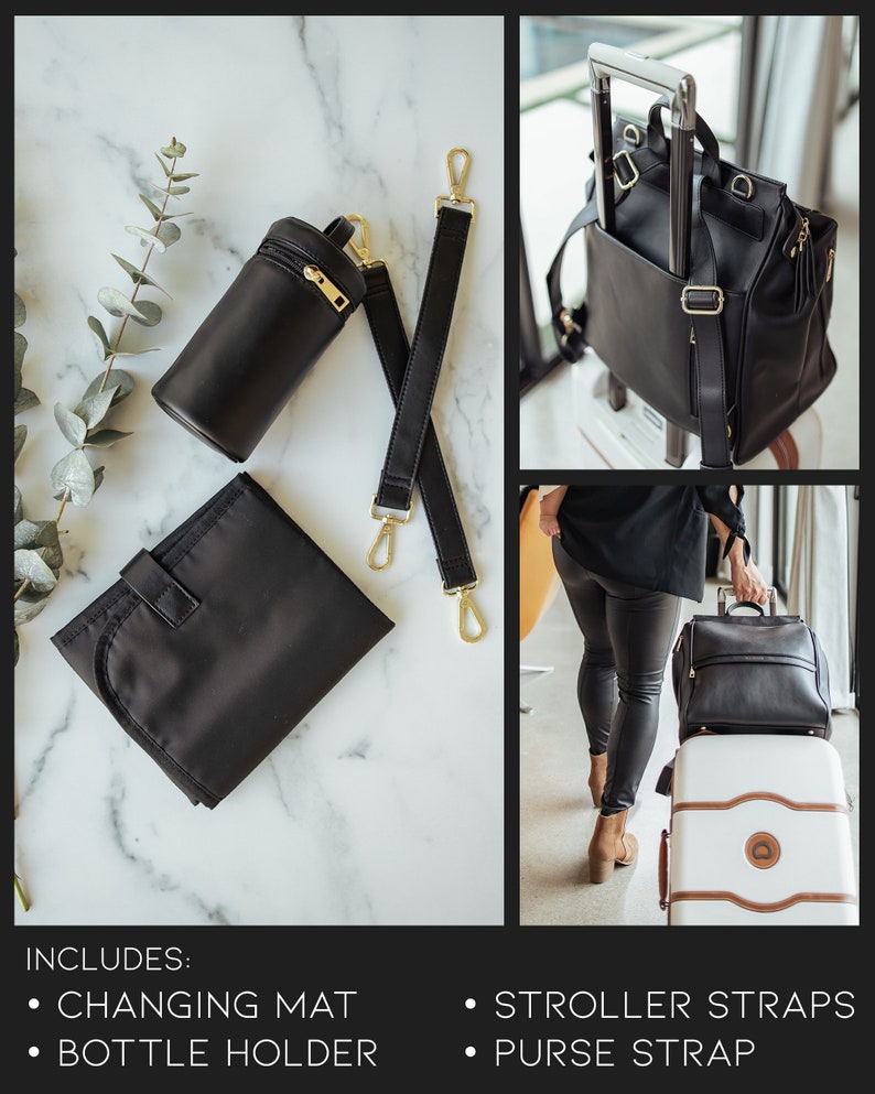 Vegan Leather Diaper Bag for Travel, Work, Everyday Backpack for Mom image 7