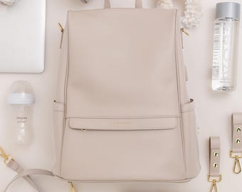 Vegan Leather Diaper Bag Backpack: USB Charging Port & Changing Pad
