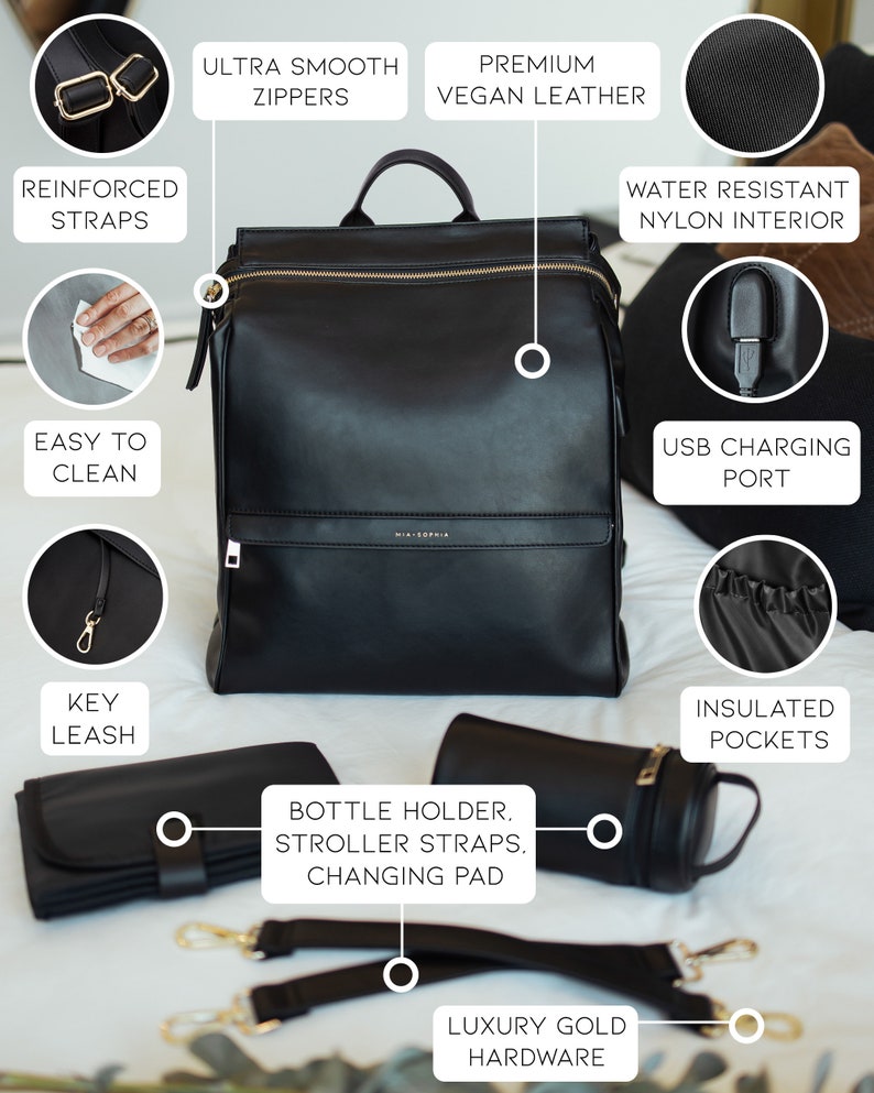 Vegan Leather Diaper Bag for Travel, Work, Everyday Backpack for Mom image 5