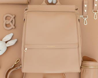 Vegan Leather Diaper Bag Backpack: Insulated Pockets, Stroller Straps & Changing Pad