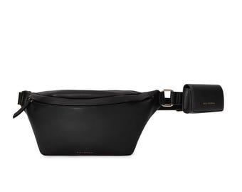 Black Vegan Leather Belt Bag with Removable Wallet & Gold Hardware