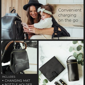 Mia Sophia Leather Diaper Bag Backpack with USB Charging Port, Changing Pad, Stroller Straps, and Insulated Bottle Holder image 4