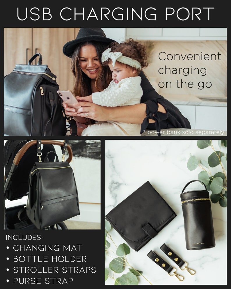 Mia Sophia Leather Diaper Bag Backpack with USB Charging Port, Changing Pad, Stroller Straps, and Insulated Bottle Holder image 4