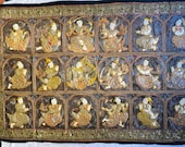 Antique Thai Kalaga Hand Embroidered Wall Art Large Tapestry - Large Kalaga Tapestry - Thai Wall Hanging with 18 Figures - Vintage Kalaga