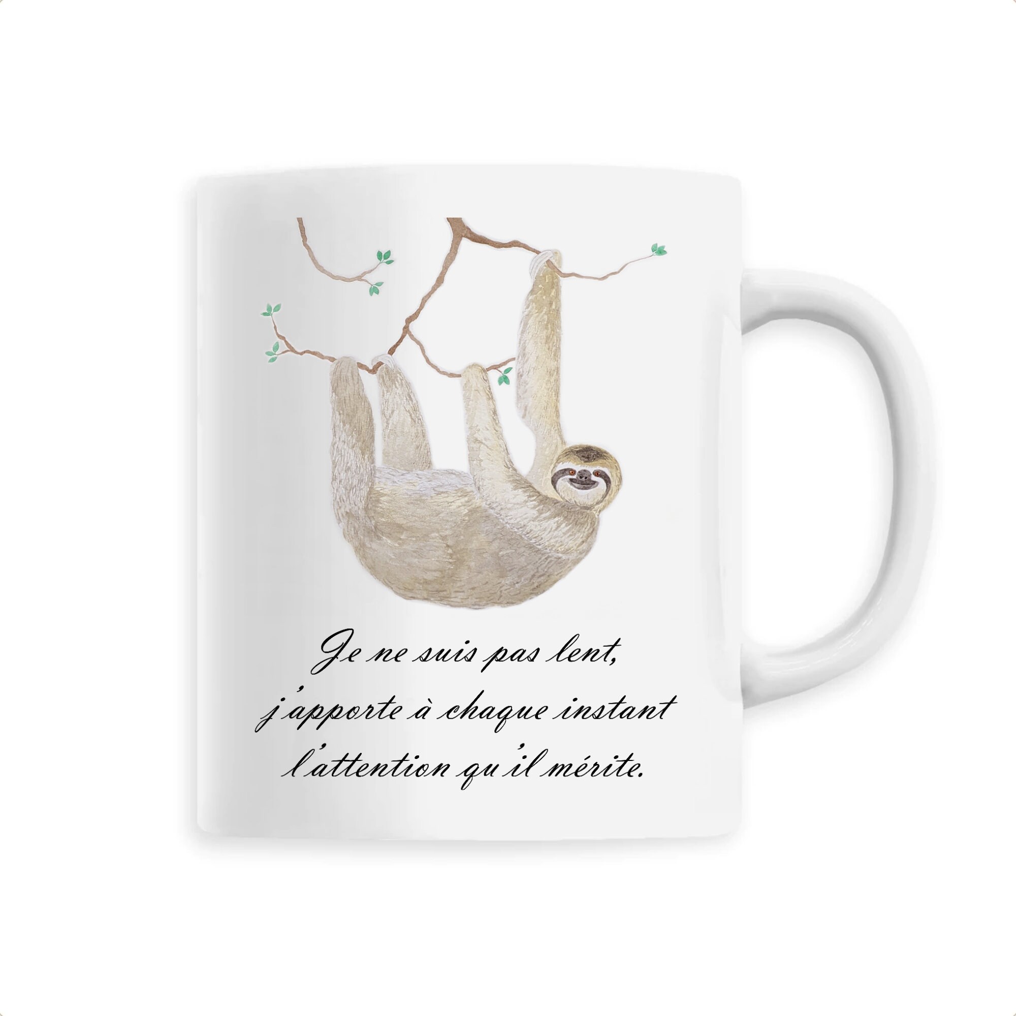 Mug, Tasse Paresseux Heureux, Aquarelle Illustrée, Phrase Humouristique et Inspirante, Slow Life