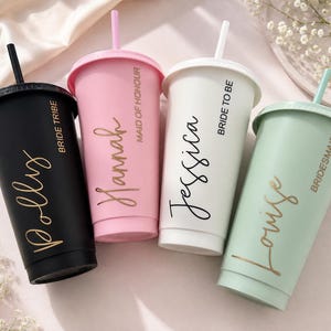 Personalised Hen Party Tumbler | Custom Bridesmaid Gift Cup With Straw image 1