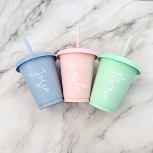 Personalised Tumbler, Personalised Cold Cup, Personalized Pastel Cold Cup, Custom Name Tumbler, Flower Girl Gift