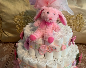 Baby Shower Gift - Diaper Cakes For Girl - 3-Tier - Pink