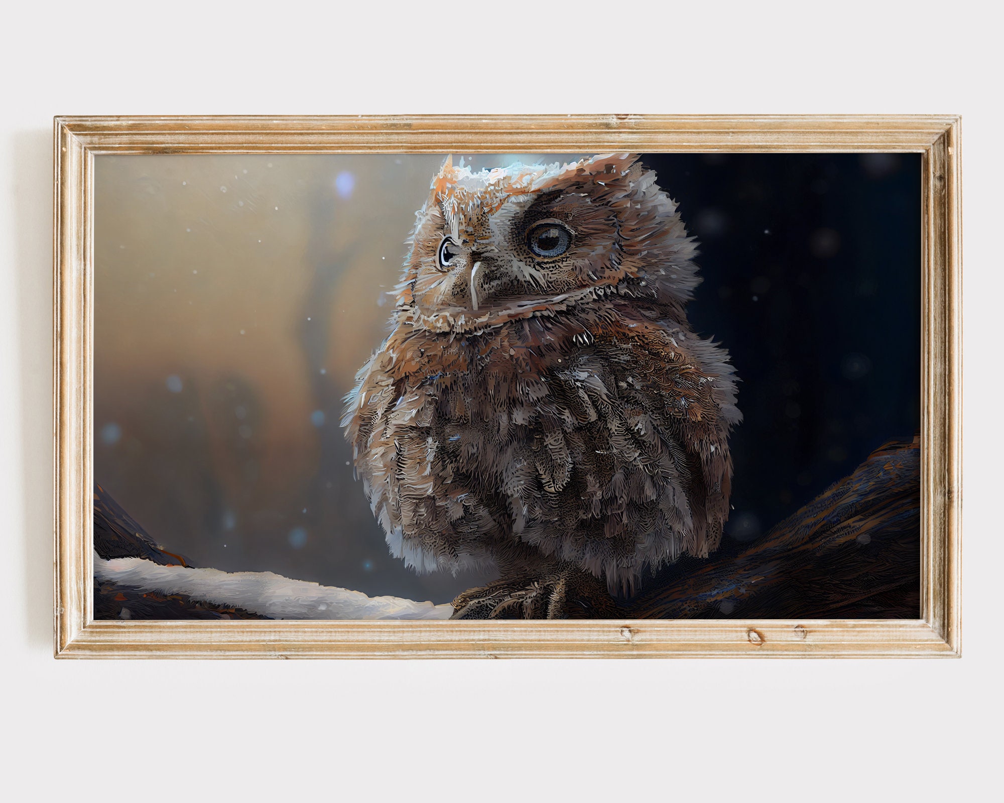 Samsung Frame TV Art Christmas - Baby Owl Painting - Digital Download for Samsung Frame