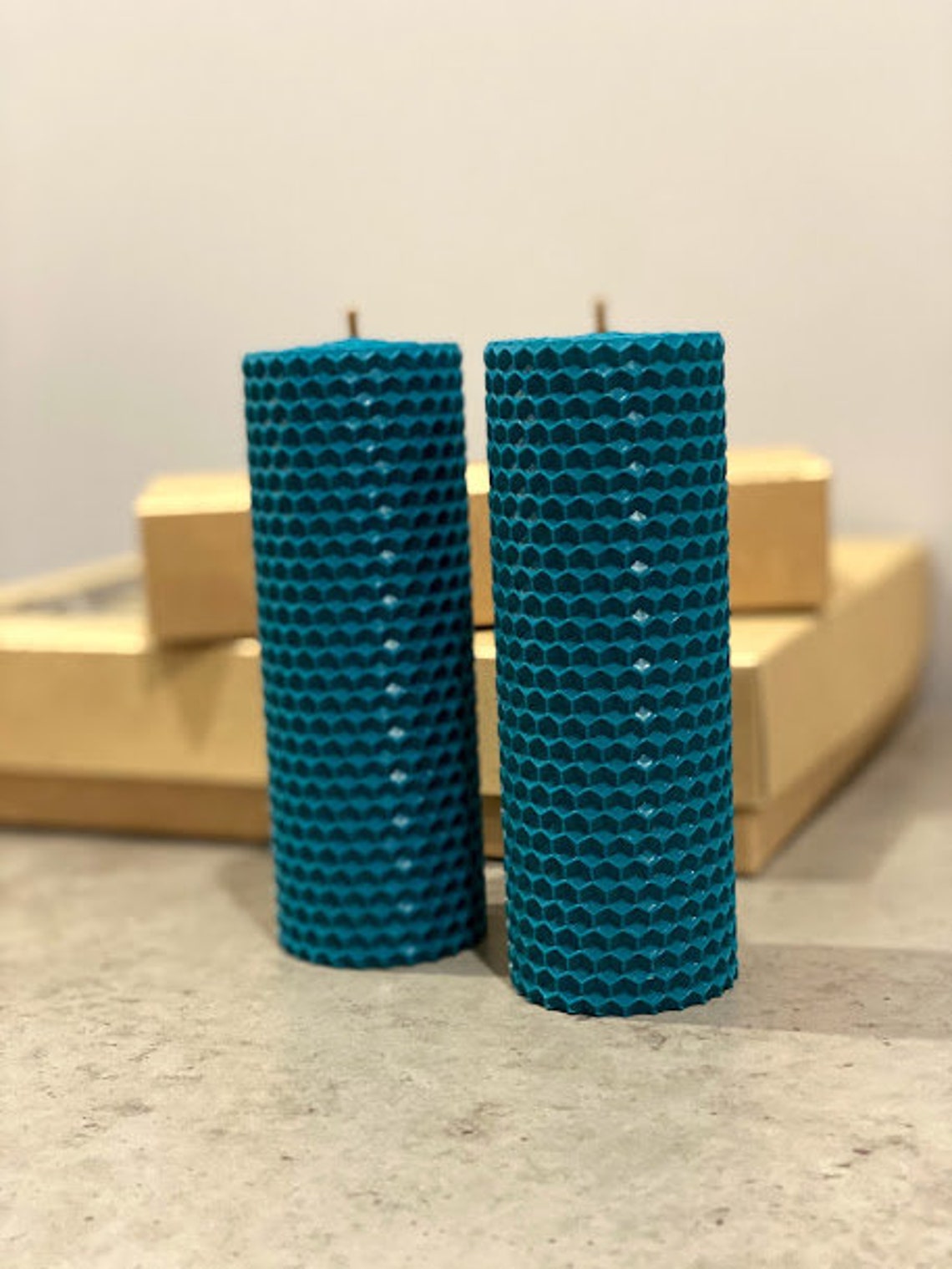 Set of two dark blue Candles/100 Pure Beeswax Candle/Hand Etsy