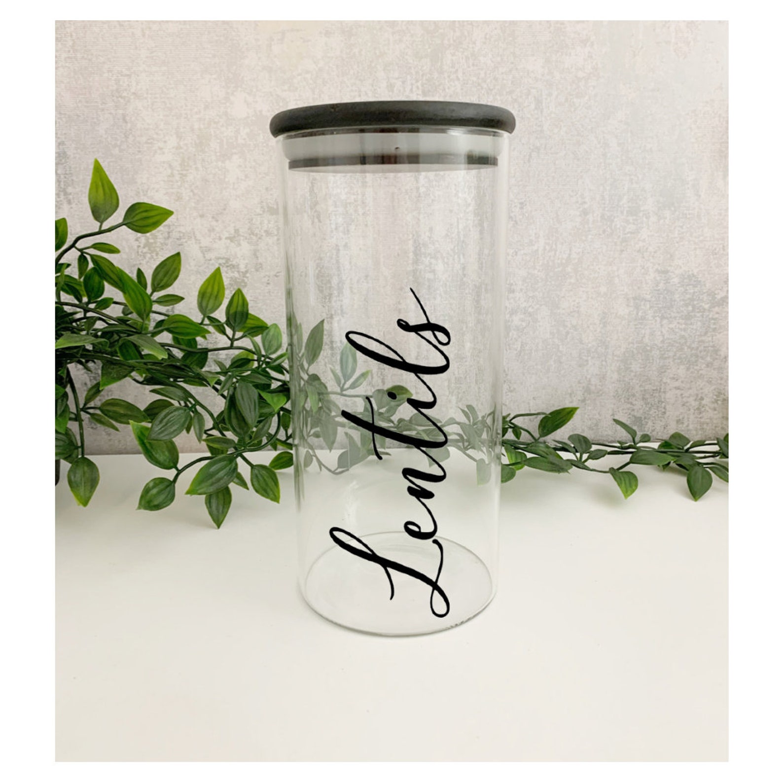 Personalised Glass Storage Jars with Black Bamboo Lids Glass Etsy