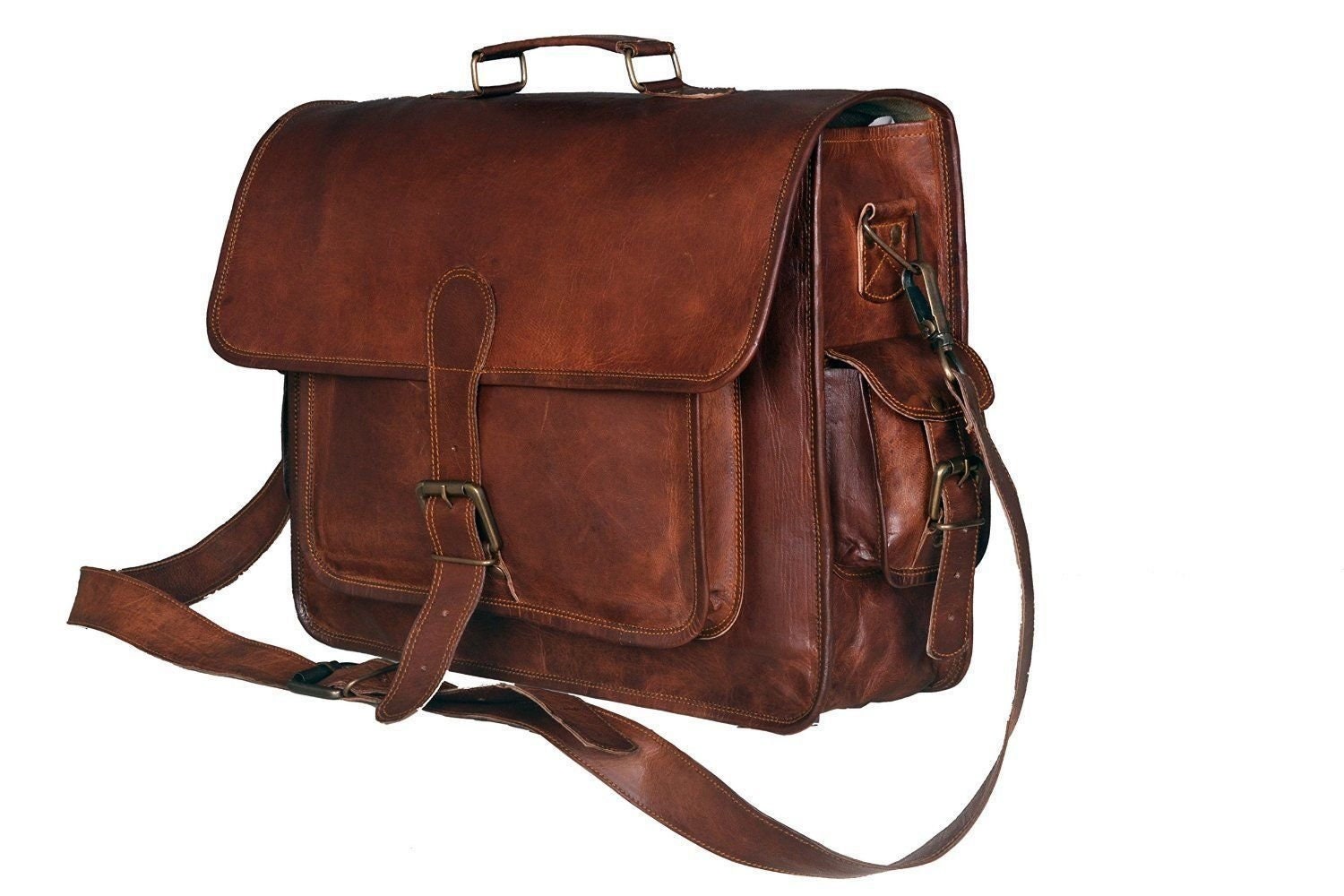 15 Inch, Brown Leather Laptop Bag for Men Women Full Grain Leather Messenger Satchel Office Crossbody Shoulder Bag by NOORLeather's