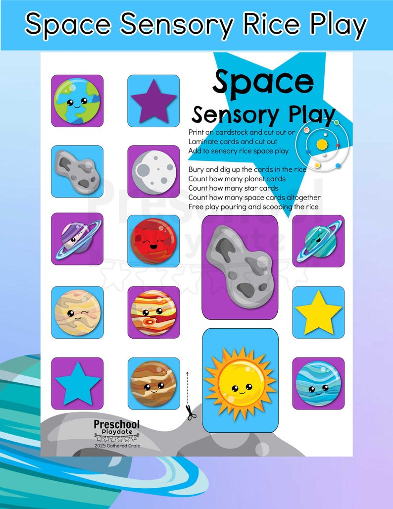 Counting Rice Game Preschool Space Cards for Sensory Rice Play - Etsy