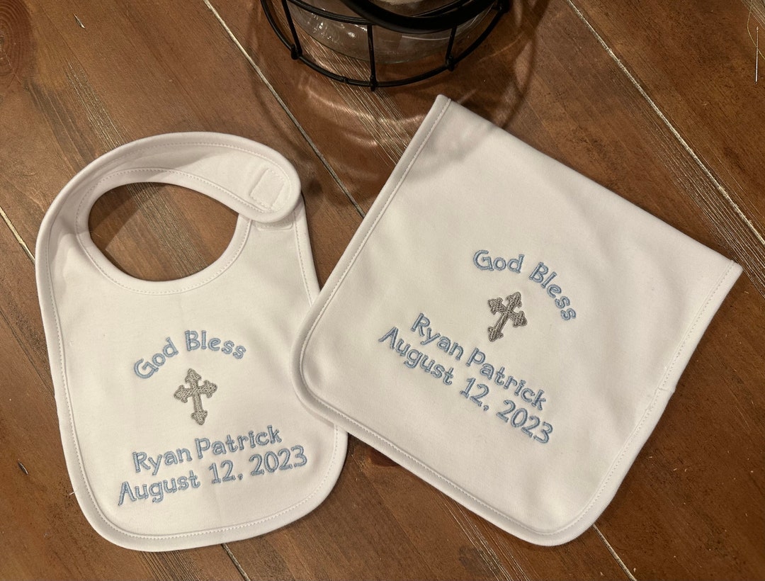 Personalized Bib, Burp Cloth Set for Baptism, Christening, Dedication