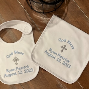 Personalized Bib, Burp cloth set for Baptism, Christening, Dedication, baby, infant, children, customized, embroidered